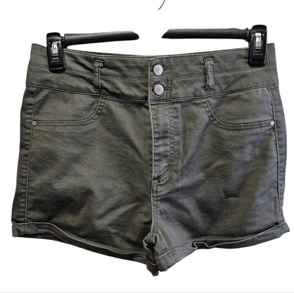 love Fire High Waist Green Shorts with Cuffed Hem